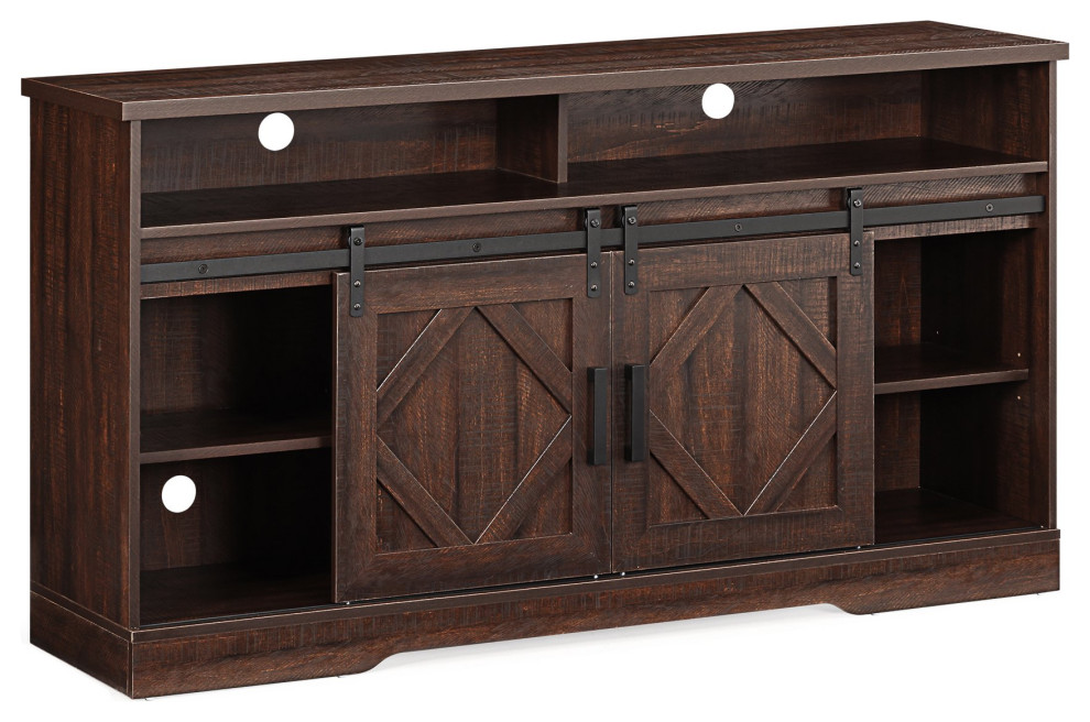 Farmhouse Entertainment Center  Diamond Patterned Barn Doors  Multiple Shelves   Farmhouse   Entertainment Centers And Tv Stands   by Declusia  Houzz