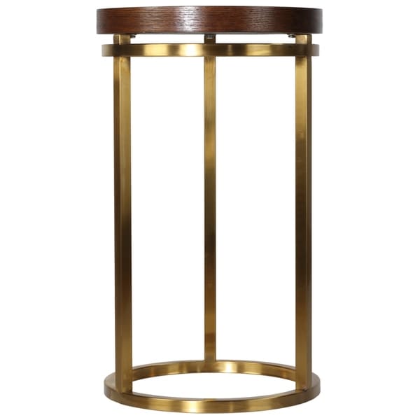 Cortesi Home Kufu Round Side Table in Gold Stainless Steel and Wood Top 14