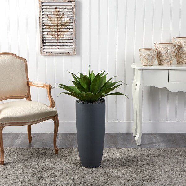 Nearly Natural Agave in Grey Cylinder Planter