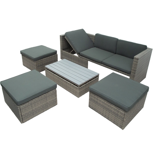 Outdoor Patio Furniture Set 5 Piece Wicker Conversation Set with Lift Coffee Table Sectional Set 3 Seat Sofa Couch