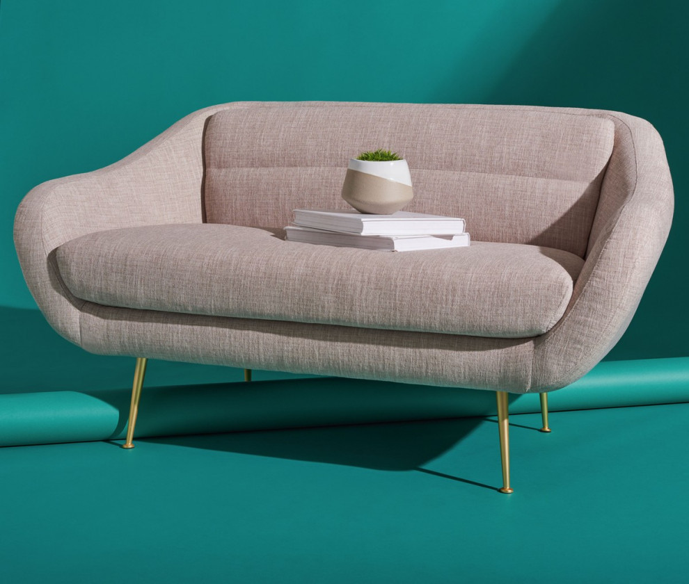 Evelyn Mid Century Loveseat Oatmeal   Midcentury   Loveseats   by Peachtree Fine Furniture  Houzz