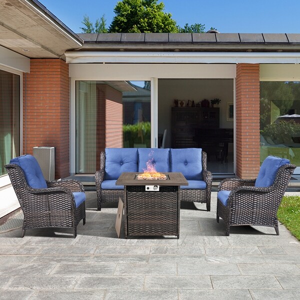 4piece Outdoor Patio Sofa Chair Set With Fire Pit Table