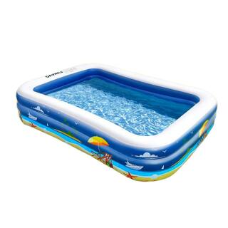 Afoxsos 100 in. L x 71 in. W Rectangular 22 in. Deep Inflatable Swimming Pool Family Full-Sized Swimming Pool with Beach Print HDDB1860