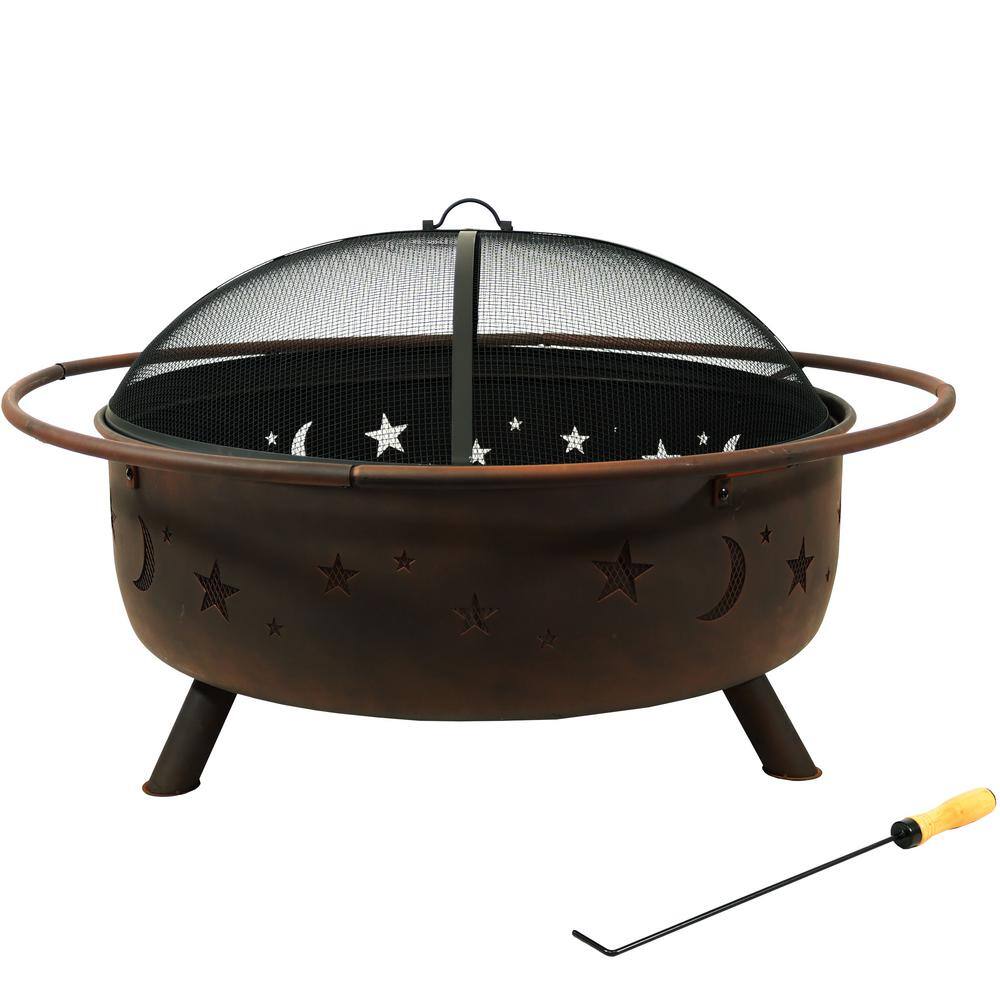 🎉Limited Time Offer🎉Sunnydaze Decor Cosmic 42 in. x 23 in. Large Round Steel Wood Burning Fire Pit with Spark Screen NB-SMS202