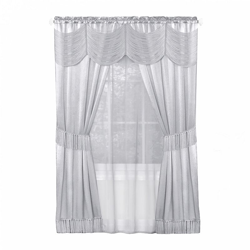 Kate Aurora Satin Chic Complete Attached Window Curtain， Tiebacks and Valance Set