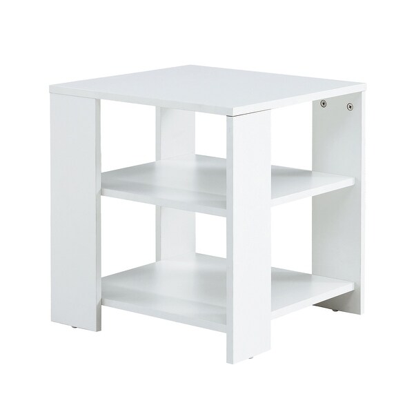 Square wooden Side Table，3-tier End Table