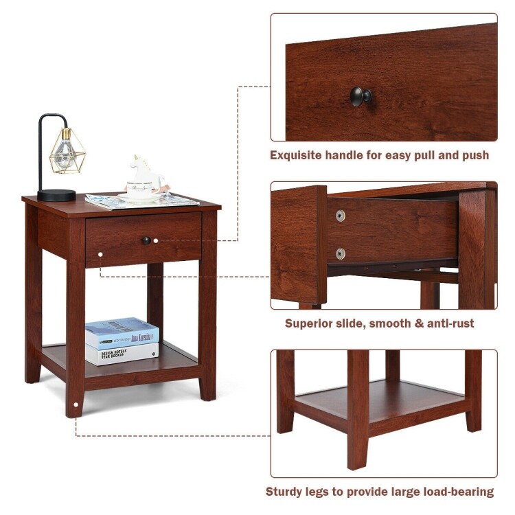 Set of 2 Night Stand End Side Table