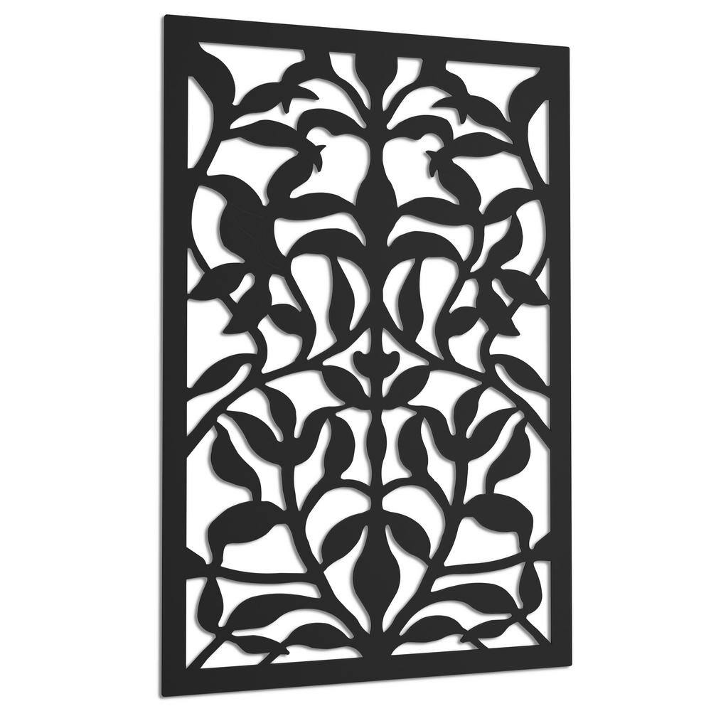 Acurio Latticeworks Olive Branch 4 ft. x 32 in. Black Vinyl Decorative Screen Panel 4832PVCBK-OVB