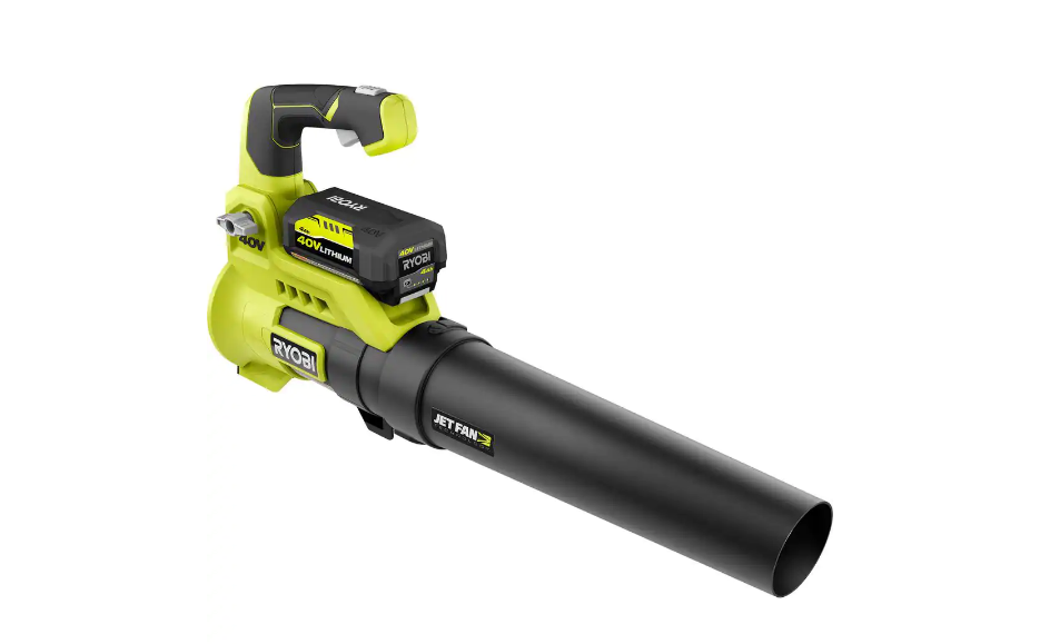 RYOBI RY40480VNM-PS 40V 110 MPH 525 CFM Jet Fan Leaf Blower and 10 in. Pole Saw with 4.0 Ah Battery and Charger