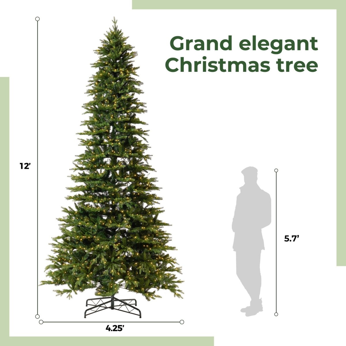 12' Belgium Fir Artificial Christmas Tree with 1500 LED Lights & 4962 Branches