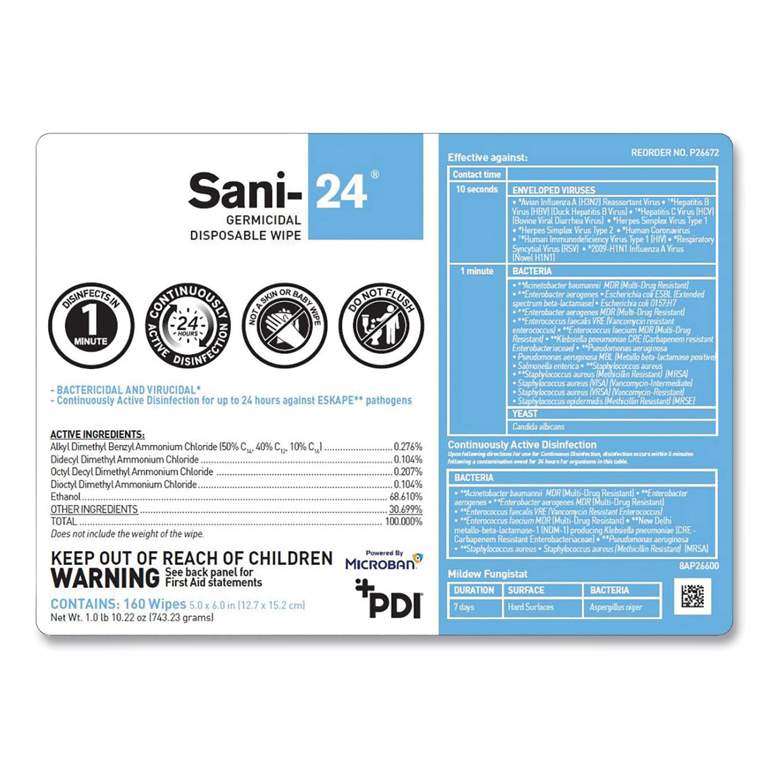 Sani-24 Germicidal Disposable Wipes by Sani Professionalandreg; PDIP26672