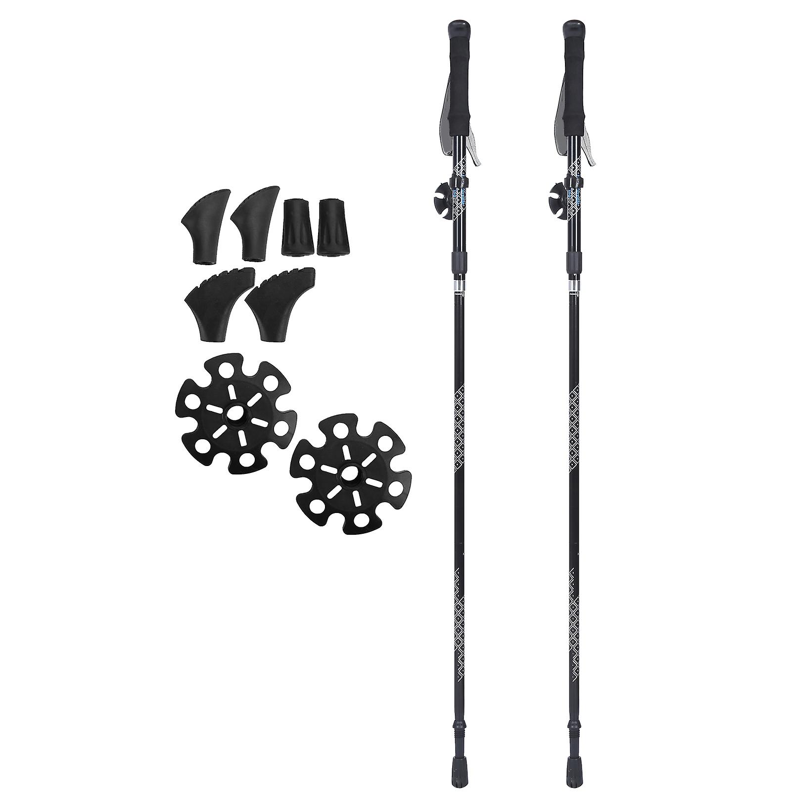 1pair 5sections Folding Damping Alpenstock Inner Lock Telescopic Hiking Walking Sticks