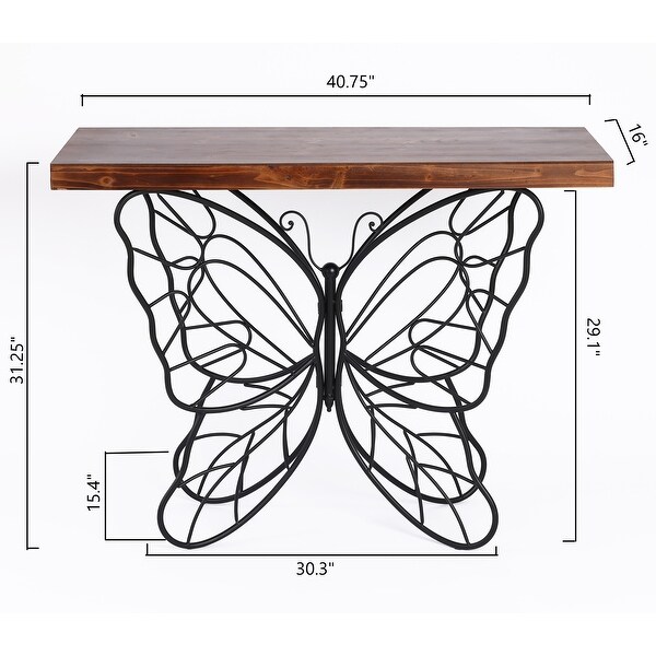 Butterfly Black and Brown Metal and Wood Accent Table - 31.25