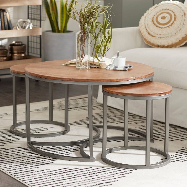 Set Of 3 Contemporary Metal Coffee Tables Brown Olivia amp May