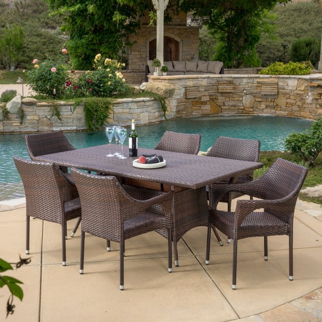 Sinclair 7pc Wicker Patio Dining Set Brown Christopher Knight Home