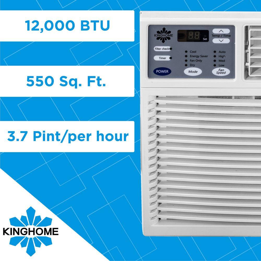 KINGHOME Energy Star 12000 BTU 115-Volt Window Air Conditioner w Remote Control LED Display Dehumidifer 550 sq.ft. KHW12BTE