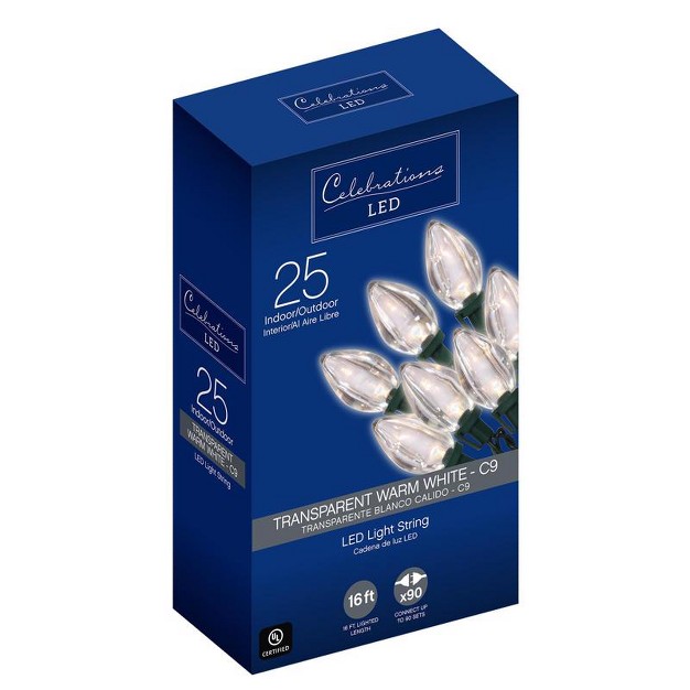 Celebrations Led C9 Warm White 25 Ct String Christmas Lights 16 Ft