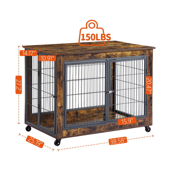 Furniture Dog Cage Crate with Double Doors  Rustic...