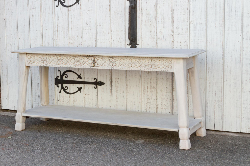 Bleached Wood Carved Tavern Console Table   French Country   Console Tables   by De cor  Houzz