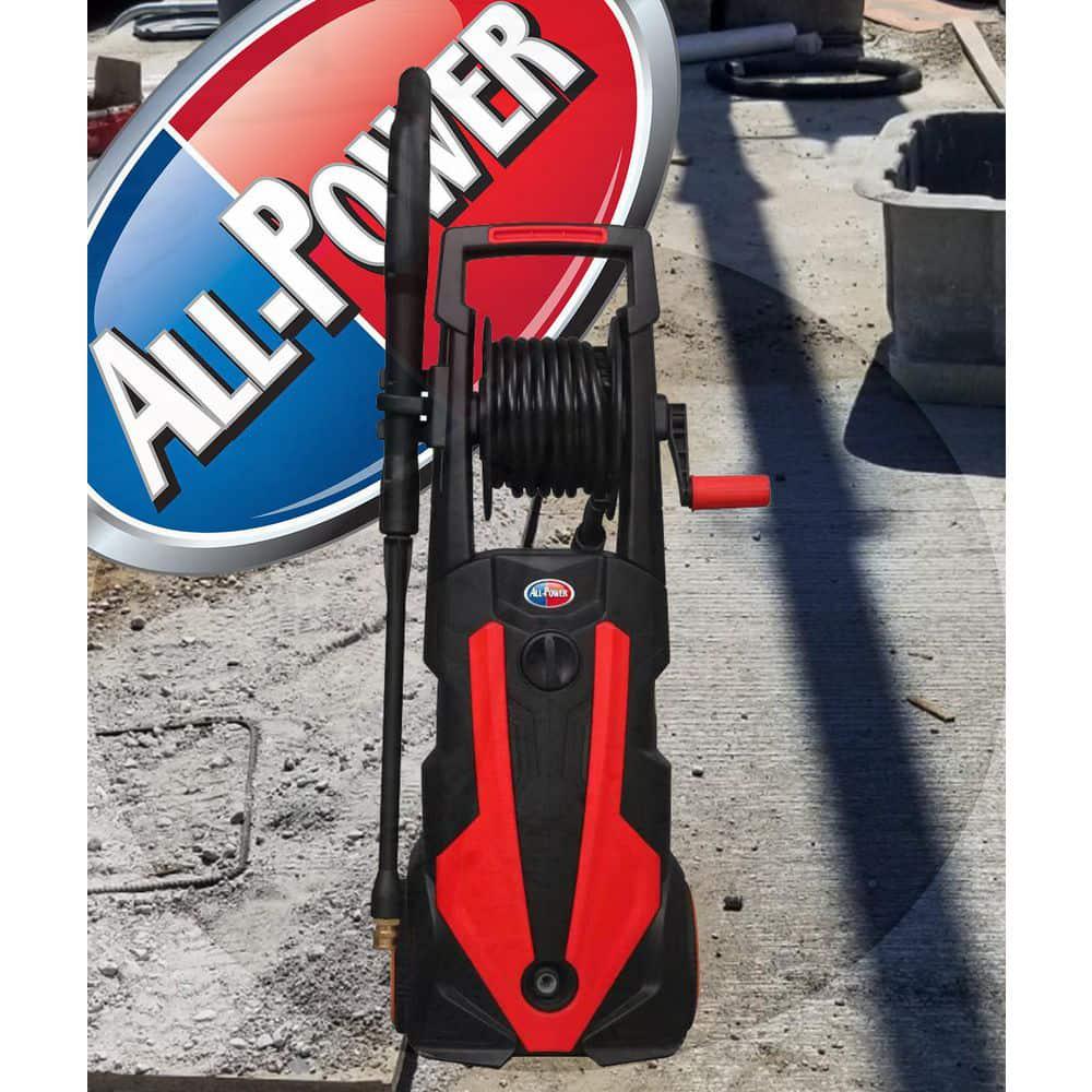 All Power 2000 PSI 16 GPM Red Electric Pressure Washer with Hose Reel for Buildings Walkway Vehicles and Outdoor Cleaning