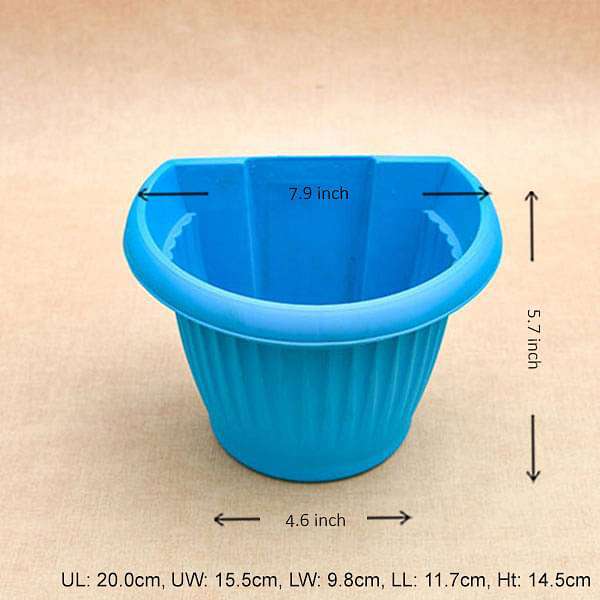 7.9 inch (20 cm) Bello Wall Mounted D Shape plastic Planter (Sky Blue) (set of 6)