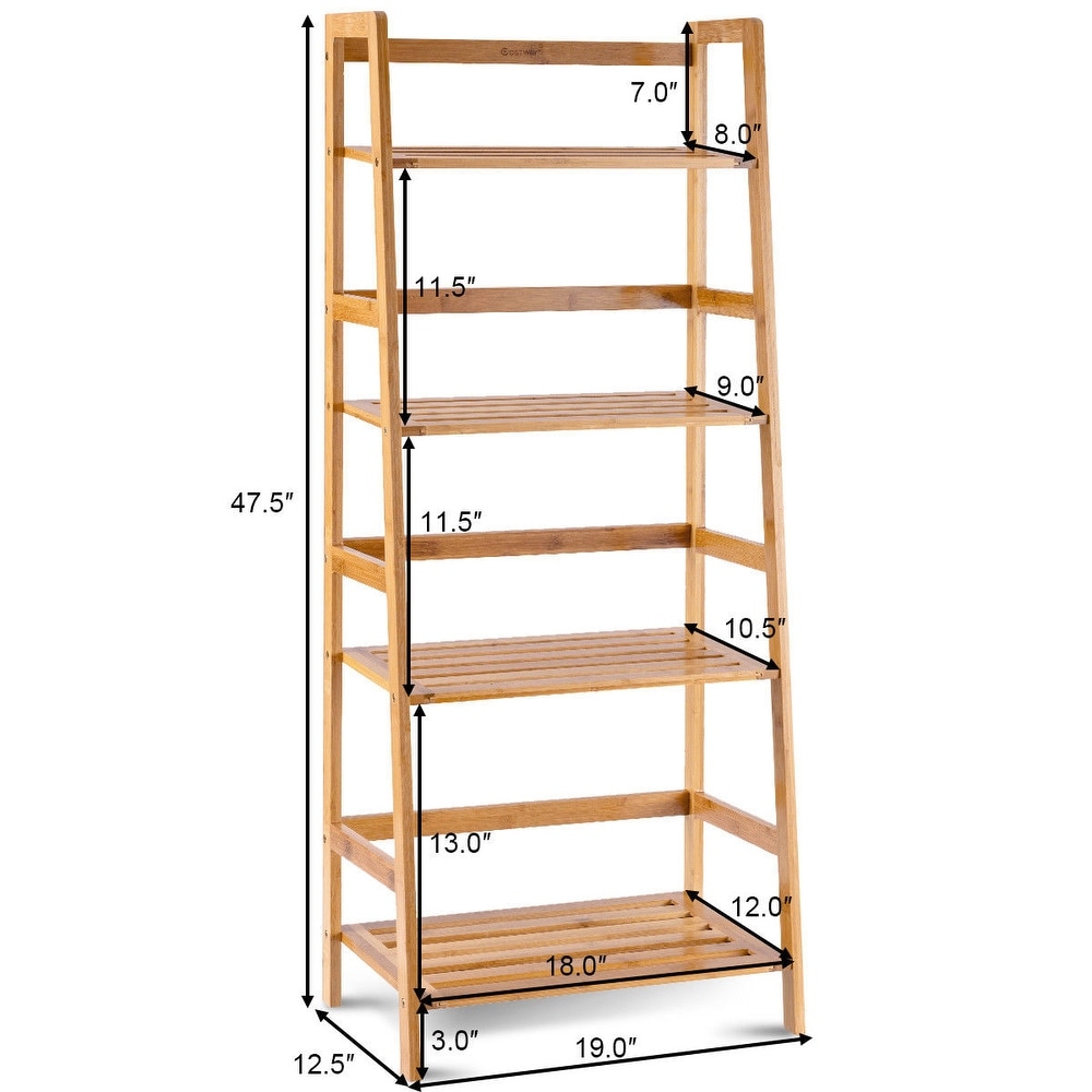 Costway Multifunctional 4 Shelf Bamboo Bookcase Ladder Plant Flower   19''x12.5''x47.5''