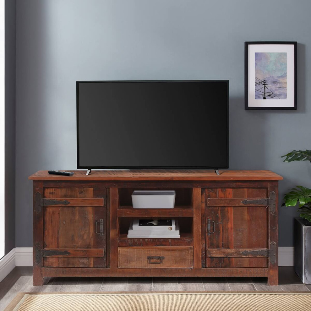 Benbaun Rustic Solid Wood 2 Doors TV Bench Stand Media Console Cabinet   Rustic   Entertainment Centers And Tv Stands   by Sierra Living Concepts Inc  Houzz