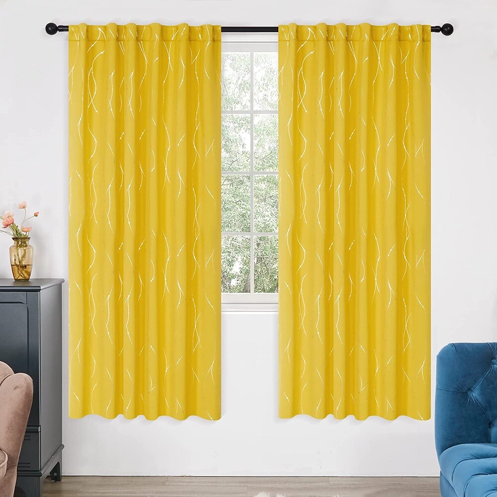 Deconovo Back Tab Silver Lines with Dots Curtain Panel Pairs(2 Panel)