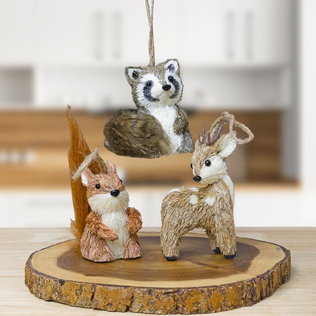 Auldhome Design Woodland Friends Figurines 3pc Set Deer raccoon squirrel Forest Animals Decor For Fall Christmas Winter And Themed Decor Or