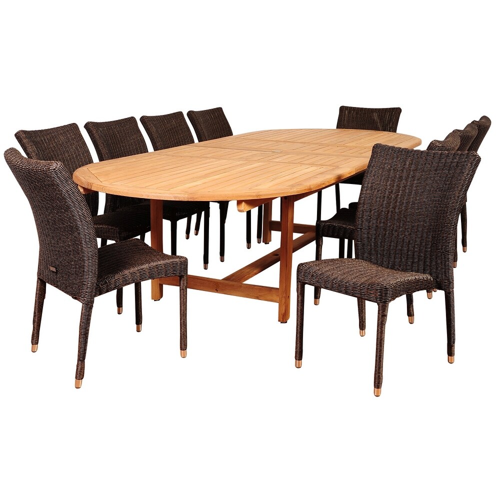 Amazonia District 11 Piece Outdoor Dining Set Teak Wicker Patio Furniture