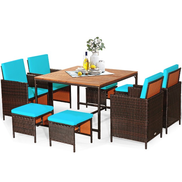 Tangkula 9 Pcs Outdoor Patio Dining Set Conversation Furniture W Removable Cushions Turquoise