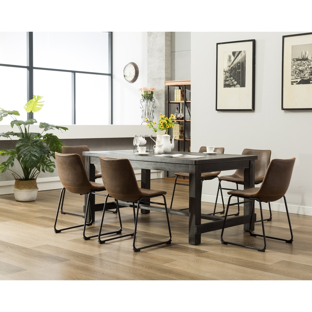 Roundhill Furniture Lotusville 7 piece Black Dining Table and Faux Leather Chairs Set