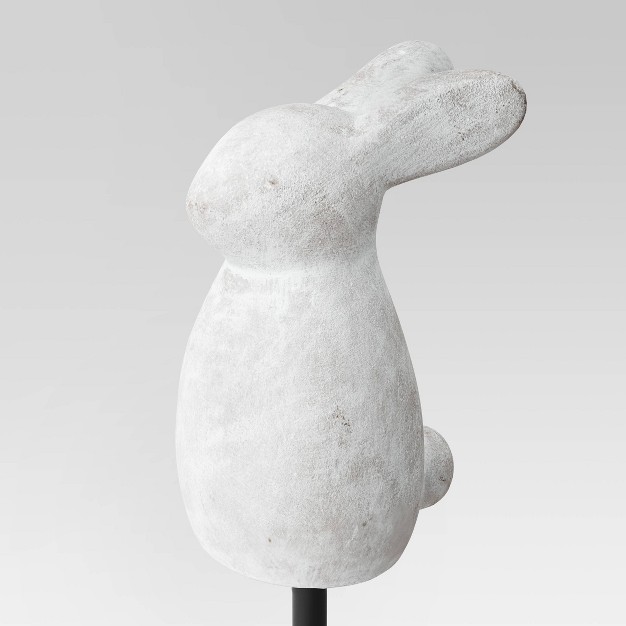 3pc Cement Rabbit Stake Outdoor Figurine Set White