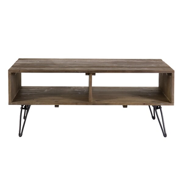 Betsy 42 Inch Reclaimed Wood Rectangle Farmhouse Coffee Table With Storage， Iron Legs， Natural Brown