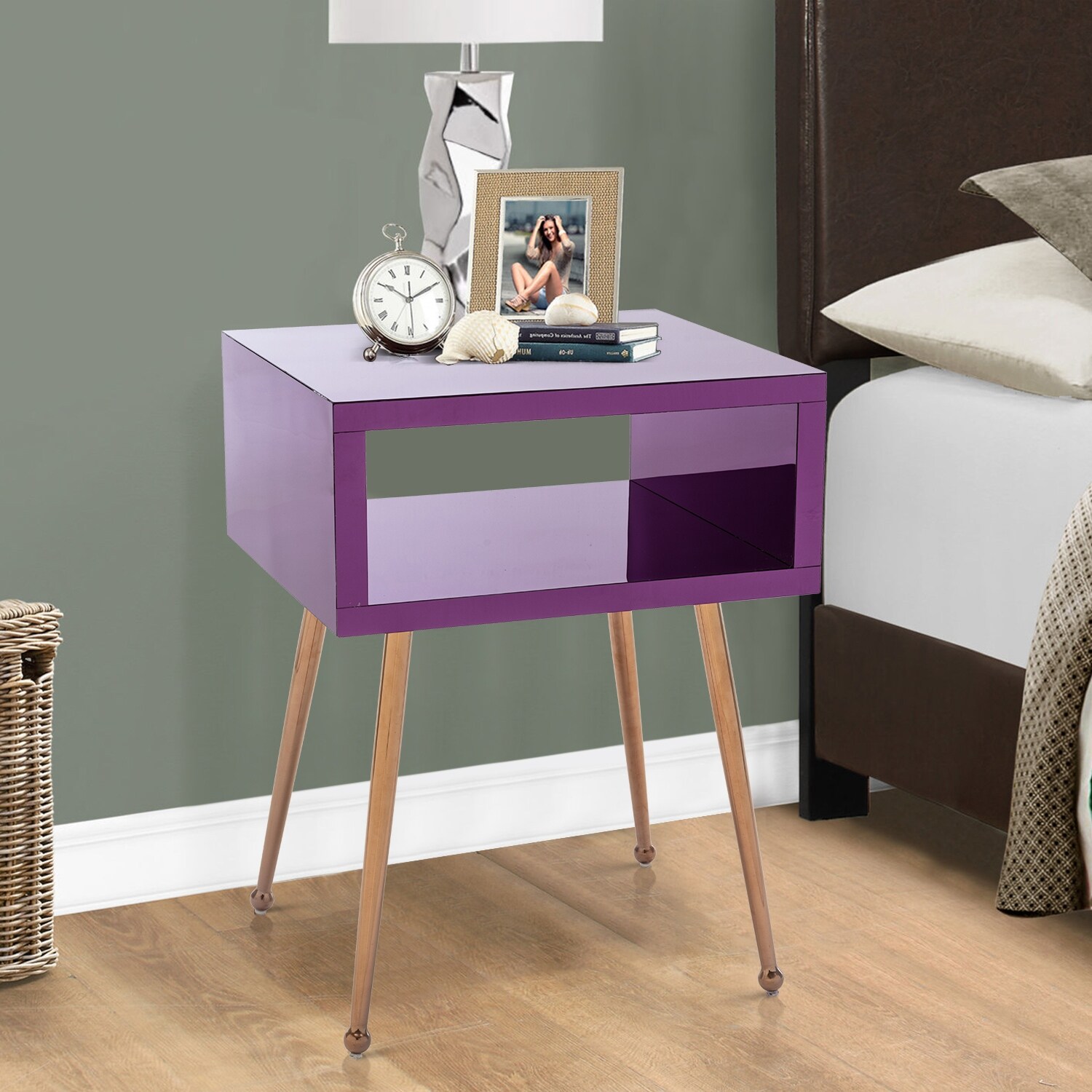 Mirror End Table， Mirror Nightstand， End and Side Table