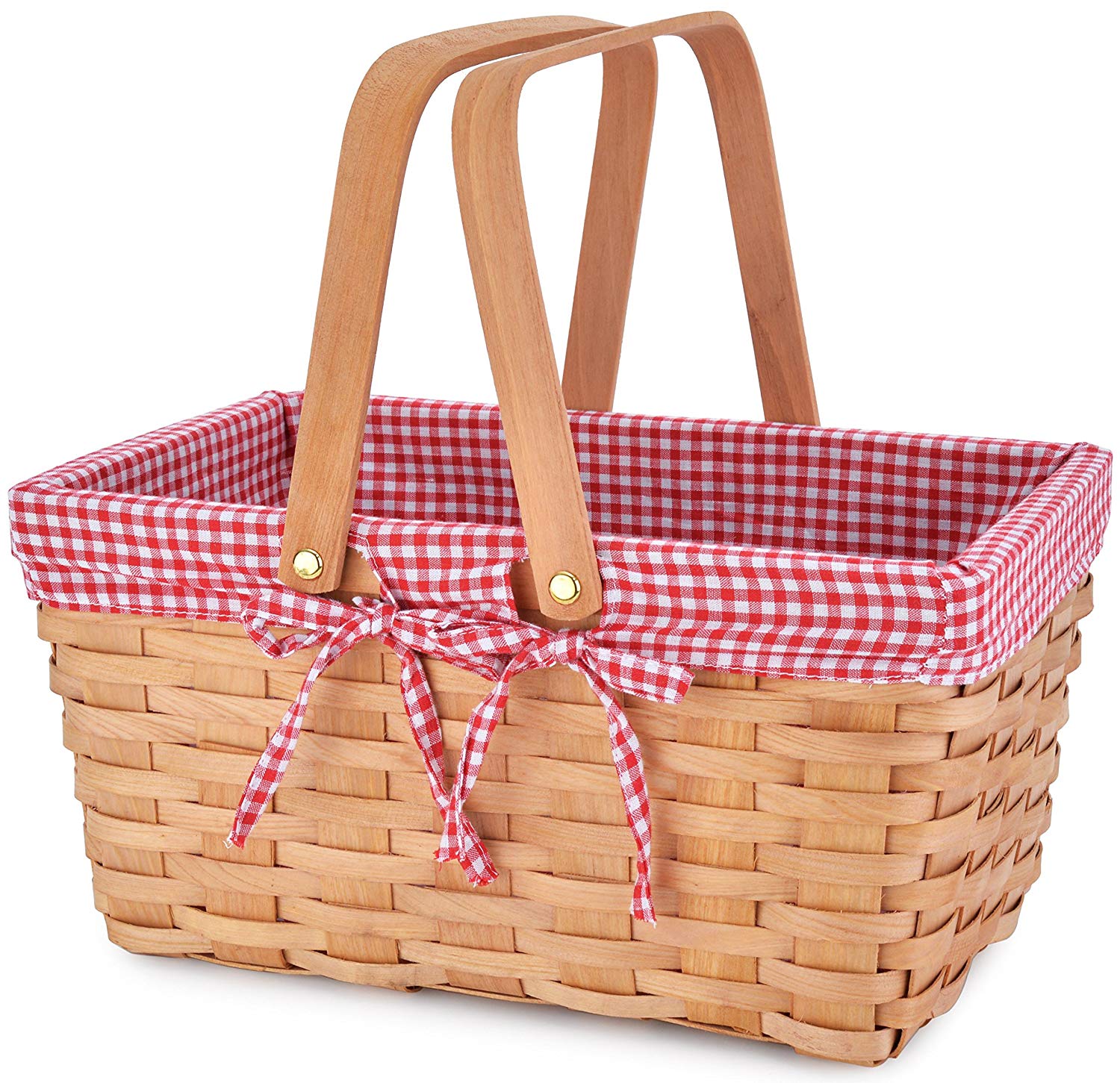 Picnic Basket Natural Woven Woodchip with Double Folding Handles | Easter Basket | Storage of Plastic Easter Eggs and Easter Candy | Organizer Blanket Storage | Bath Toy and Kids Toy Storage