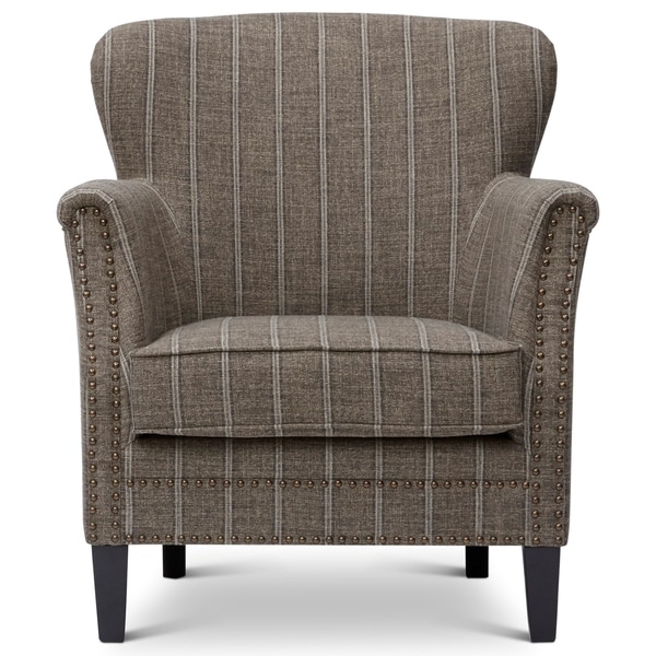 Fabric Upholstered Wooden Accent Chair with Nail head Trim， Mocha Brown and Gray