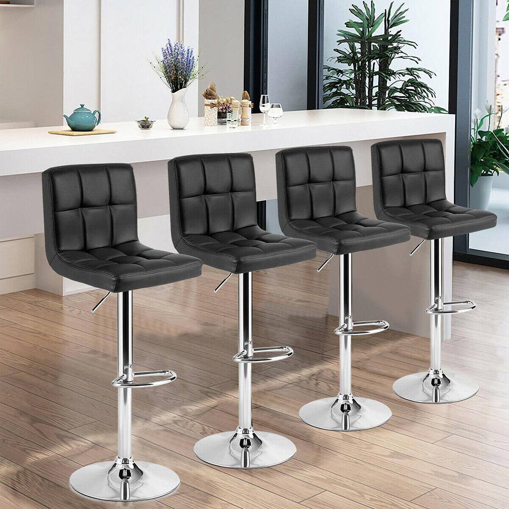 Gymax 46 in. PU Leather Bar Stool Low Back Metal Swivel Bar Chair w Adjustable Height Black (Set of 4) GYM05481