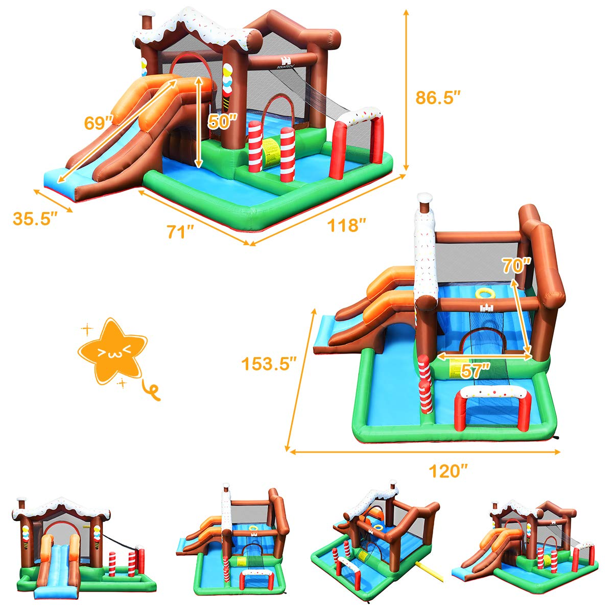 BOUNTECH Inflatable Bounce House, Snow House Bouncy Castle with 480W Air Blower, Large Jump Play Area