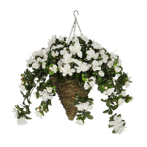 Faux White Azalea Hanging Basket