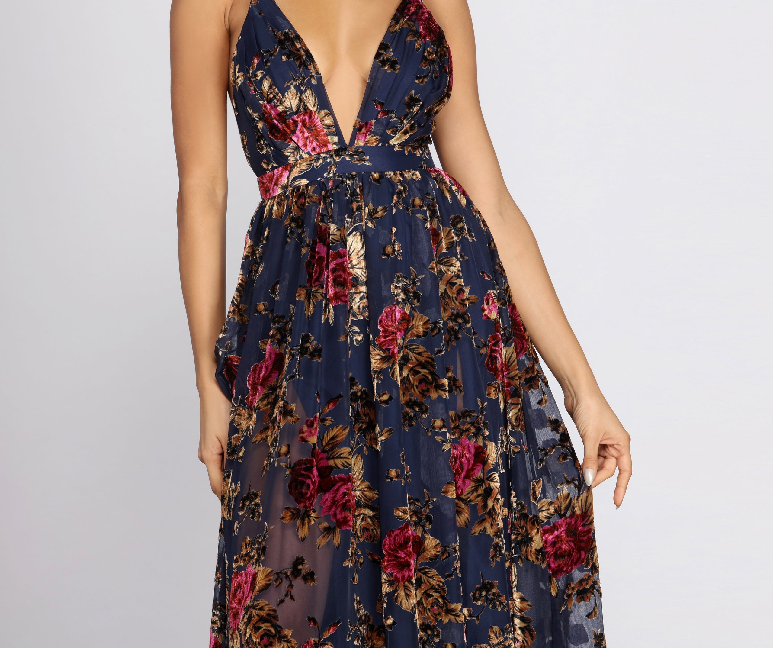 Justina Floral Velvet Burnout Chiffon Dress