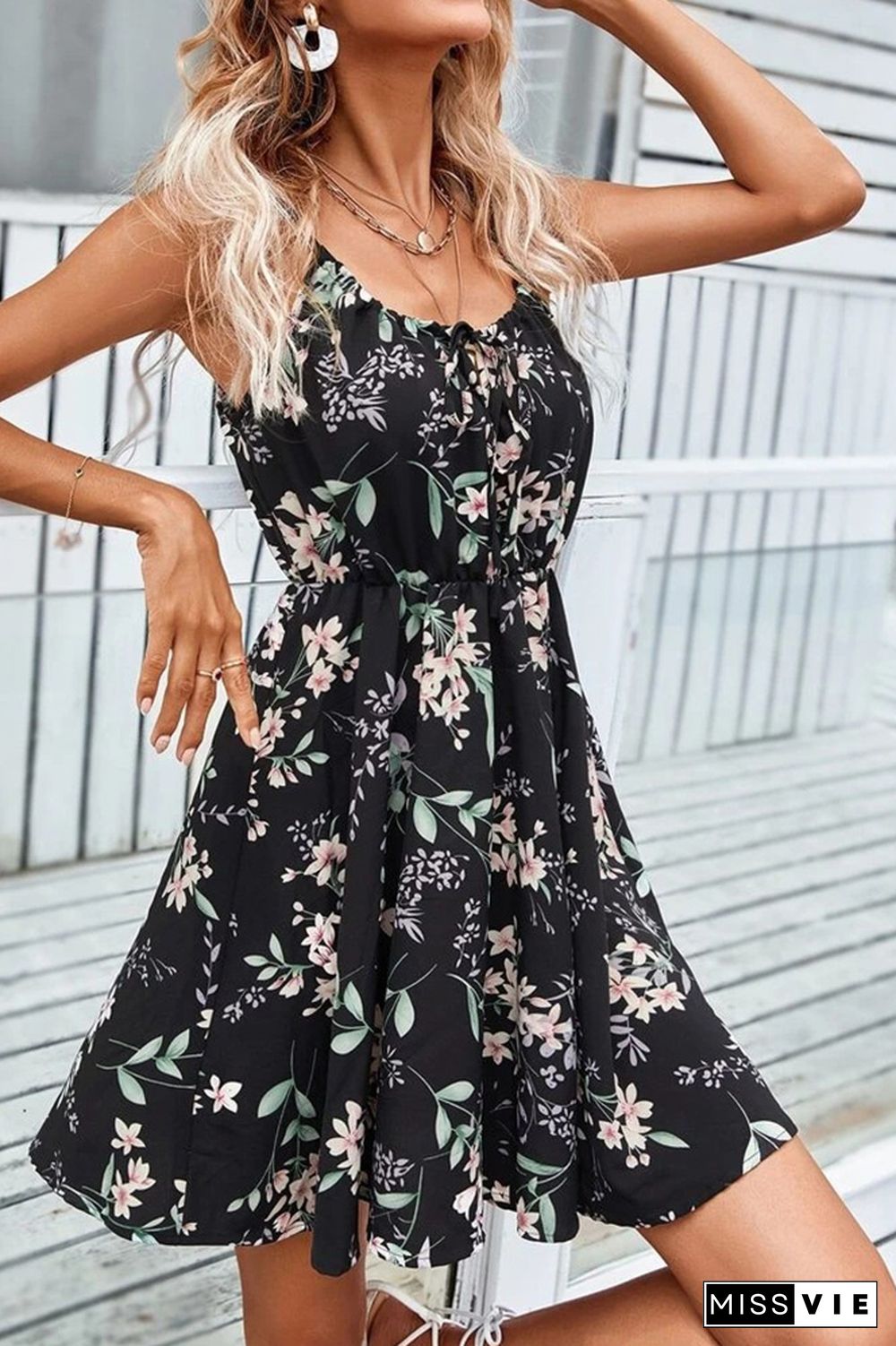 Ruffles Front Tie Cami Floral Dress