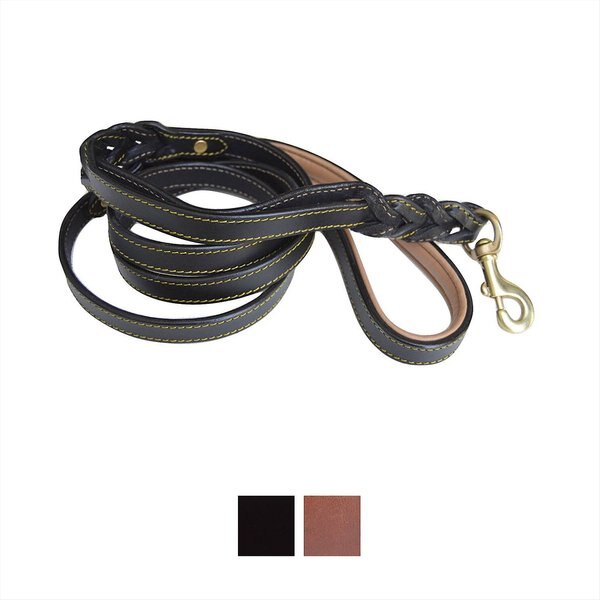 Soft Touch Collars Leather Braided Traffic Handle Dog Leash， 6-ft， 3/4-in