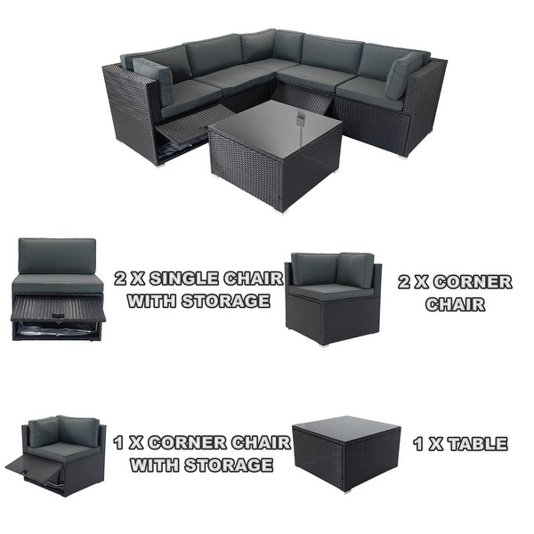 6Piece PE Rattan Sectional Sofa Set with Cushions