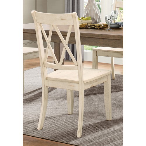 Casual White Finish Side Chairs Set of 2 Pine Vene...