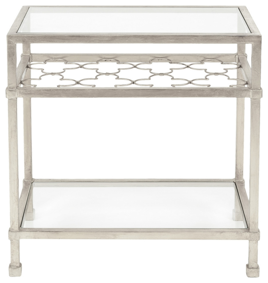 Calida Silver Leaf Glass Side Table   Mediterranean   Side Tables And End Tables   by Peachtree Fine Furniture  Houzz