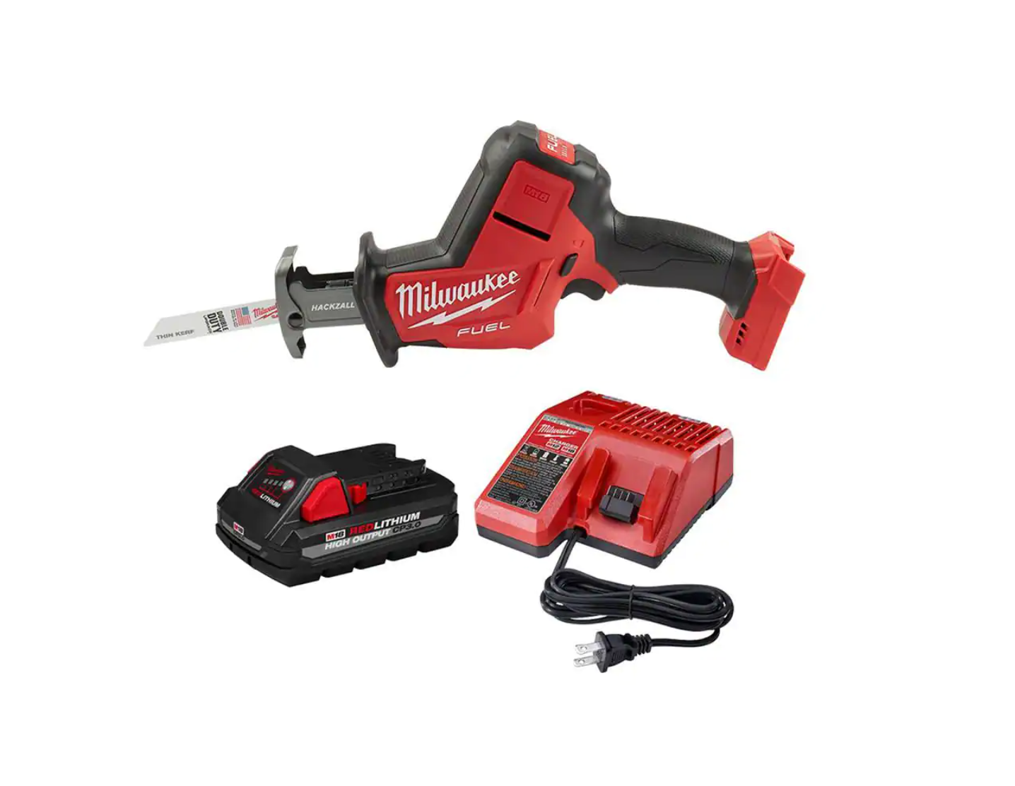 Milwaukee 2719-20-48-59-1835 M18 FUEL 18-Volt Lithium-Ion Brushless Cordless HACKZALL Reciprocating Saw with 3.0 Ah Battery and Charger