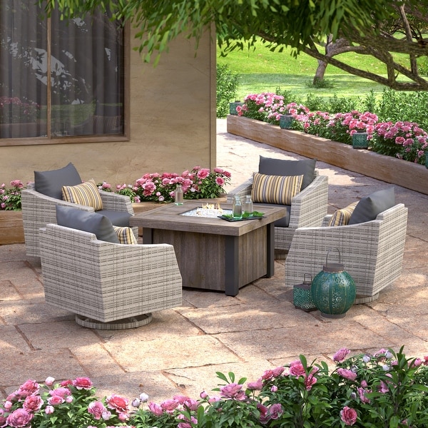 Cannes 5 Piece Sunbrella Outdoor Patio Motion Fire Chat Set