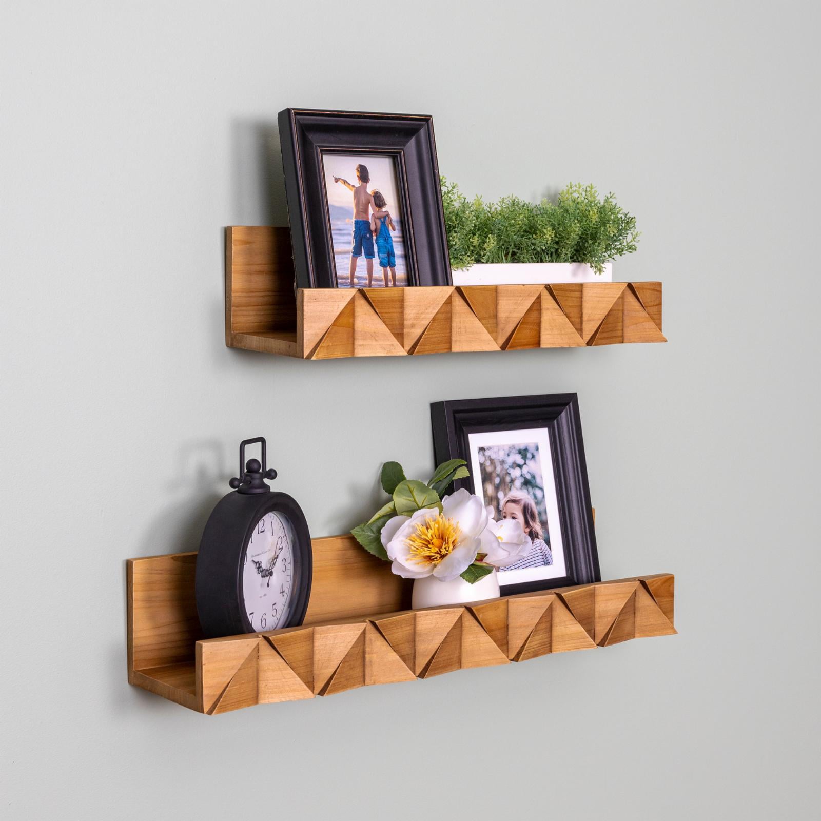 Stratton Home Decor Boho Textured Natural Wood Floating Wall Shelf, 2 Count