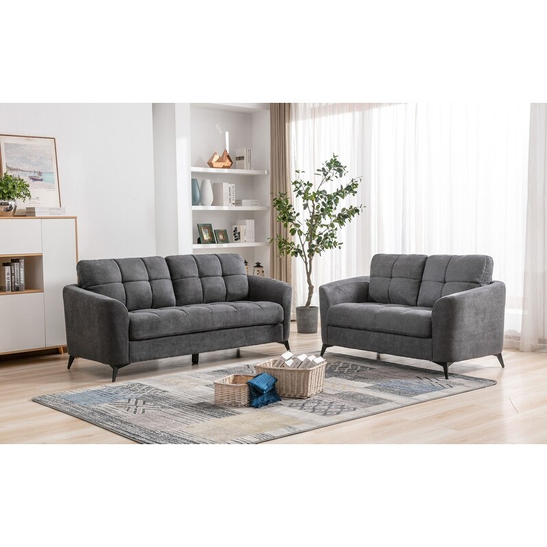 Callie Woven Fabric Sofa Loveseat Living Room Set